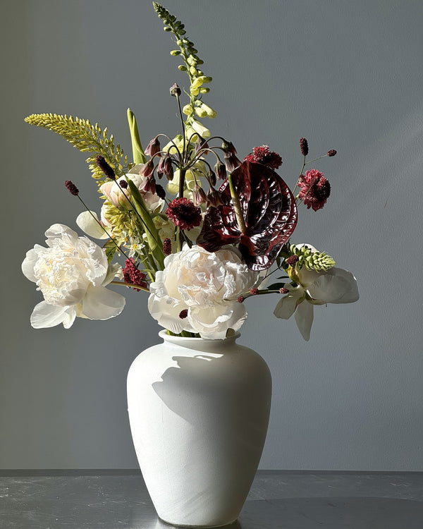 Garden style bouquet designed in Seattle, featuring focal and filler flowers