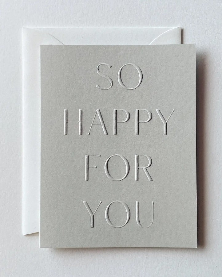 So Happy for You greeting card with handwritten message, available with flower bouquet delivery in Bellevue.