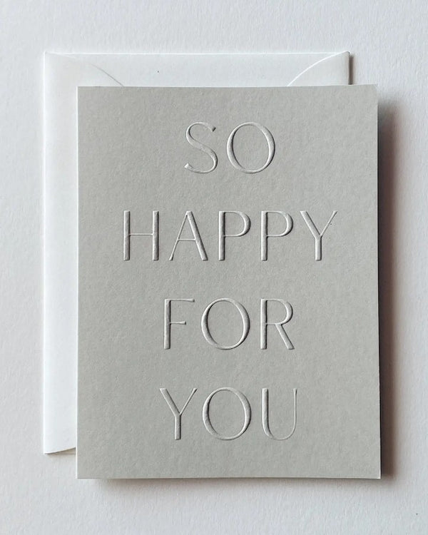 So Happy for You greeting card with handwritten message, available with flower bouquet delivery in Bellevue.