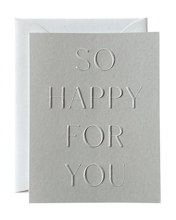 So Happy for You greeting card with handwritten message, available with flower bouquet delivery in Seattle.